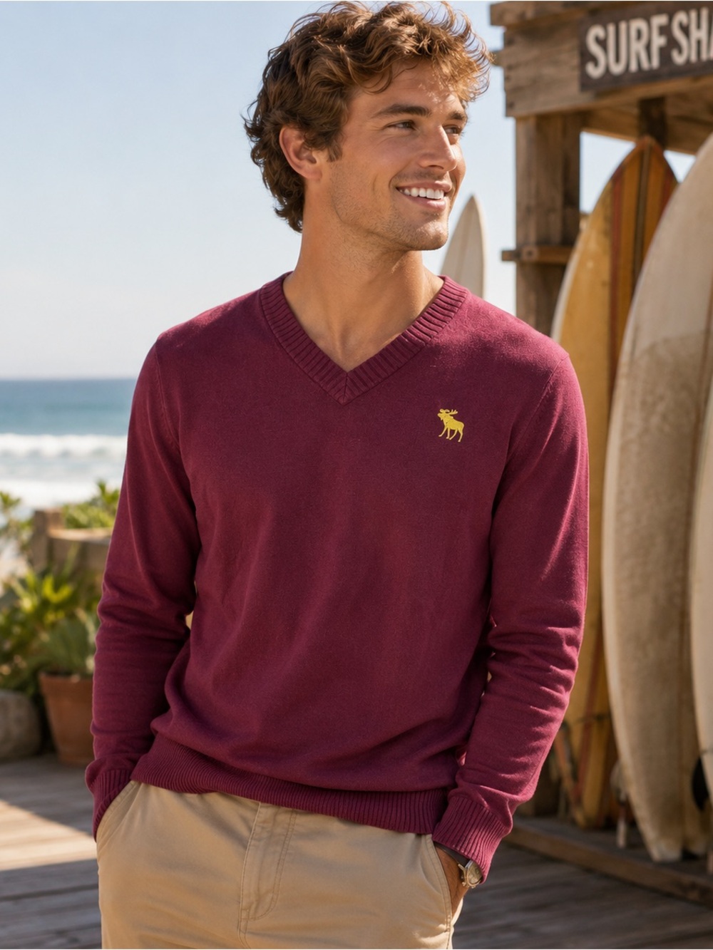 Vintage Abercrombie & Fitch Sweater Men's LG‎ Cashmere Blend Burgundy Y2K Preppy